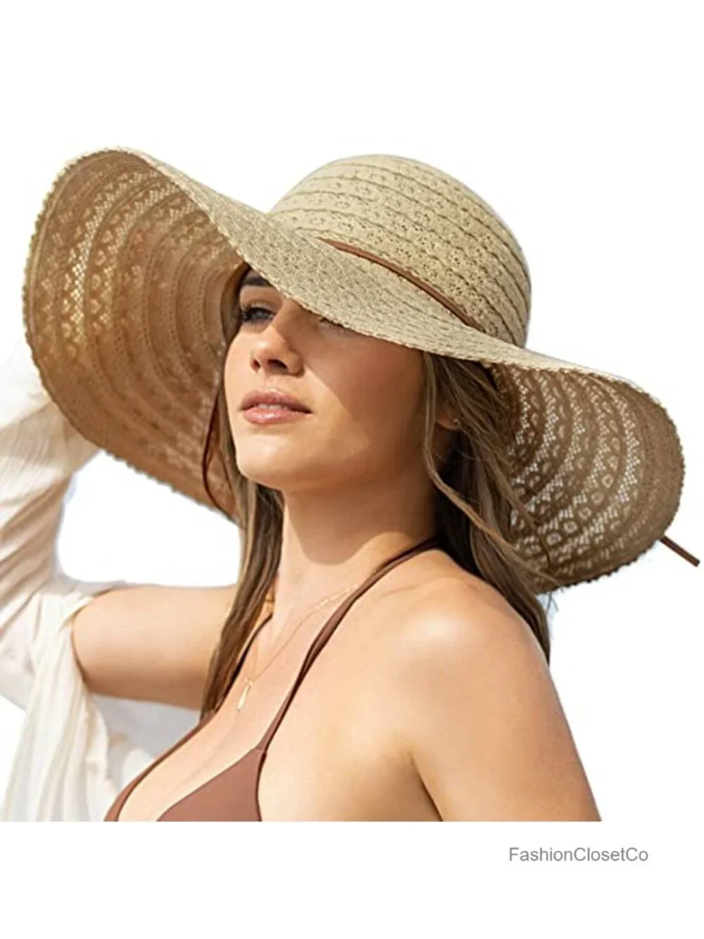 Lace Wide Brim Sun Hat Foldable Packable Travel Summer Beach Hat